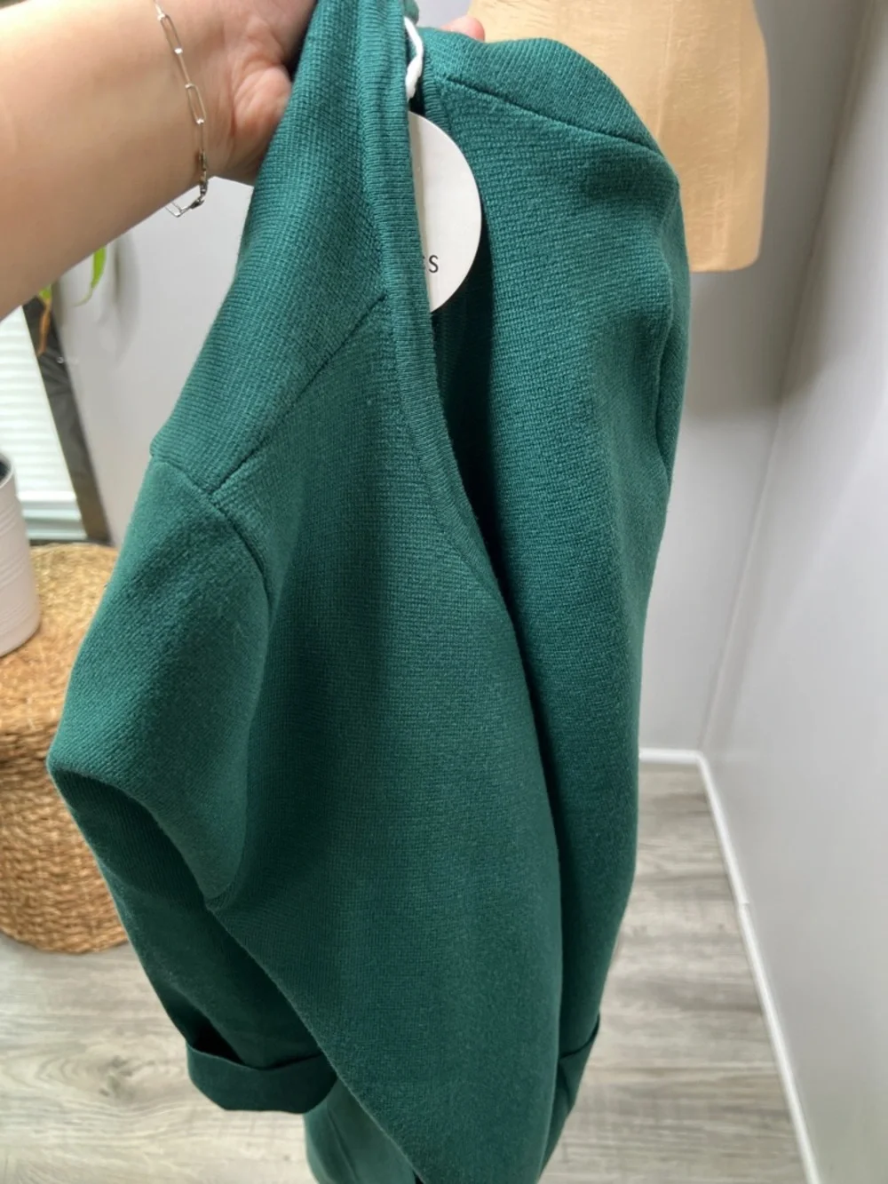ANRABESS Long Sleeve Heavy Knit Open Front Cardigan in Emerald Green size Large